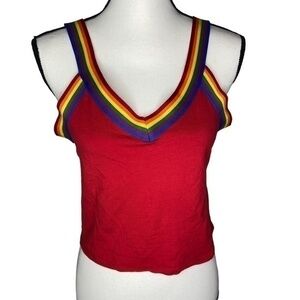 Heart & Hips Tank Top Red Cropped Thick Rainbow Strap Top Size L